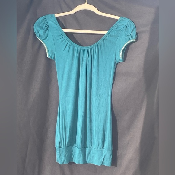 In Joy Teal Green Short Sleeve T- Shirt with Rein-Stone Detailing Size Medium - Picture 3 of 14